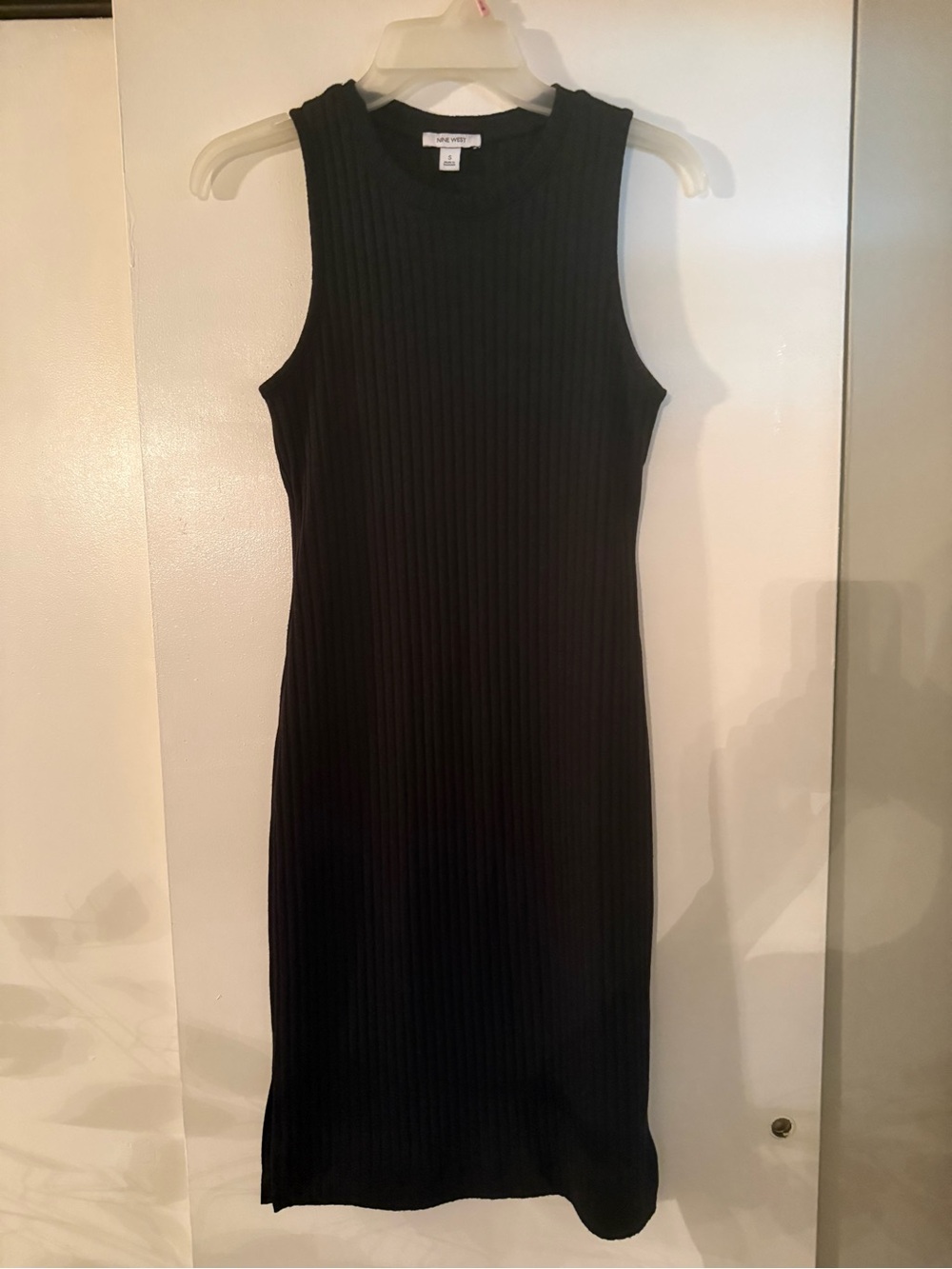 Nine West Black Ribbed Sleeveless Midi Dress
